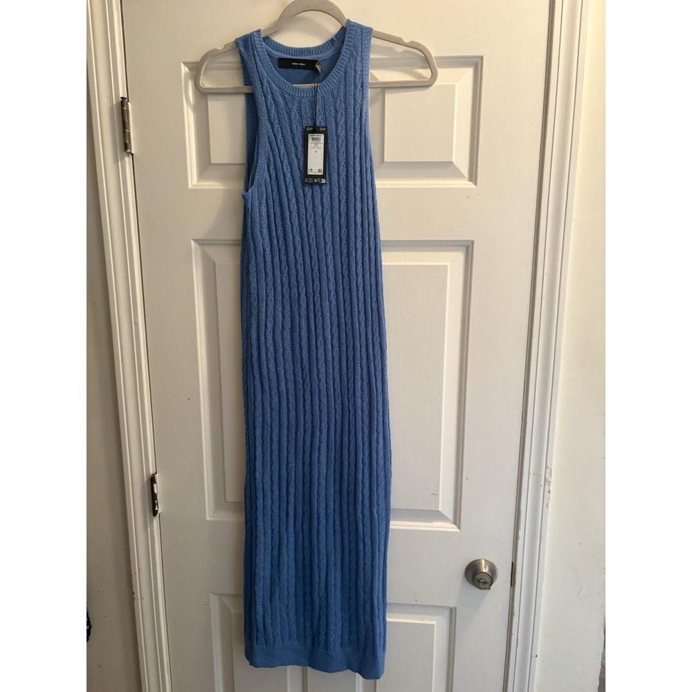 Vero Moda Cable Knit Midi Dress Blue Jasper Sleeveless Crew Neck Medium NWT